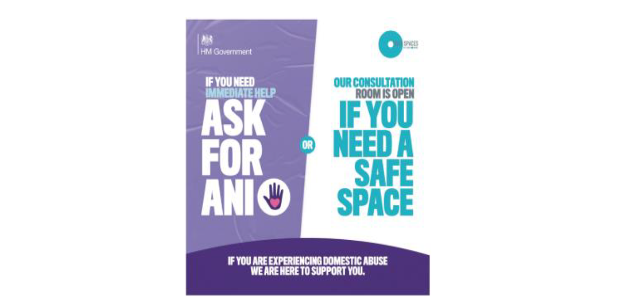 Poster used by pharmacists to promote the "Ask for ANI" and Safe Space domestic abuse schemes